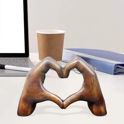 1-Piece Brown Heart-Hand Decorative Figurine, 18.5 cm