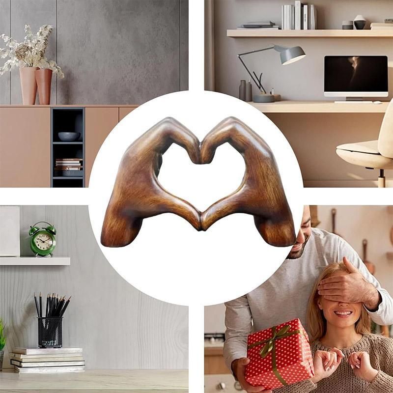 1-Piece Brown Heart-Hand Decorative Figurine, 18.5 cm