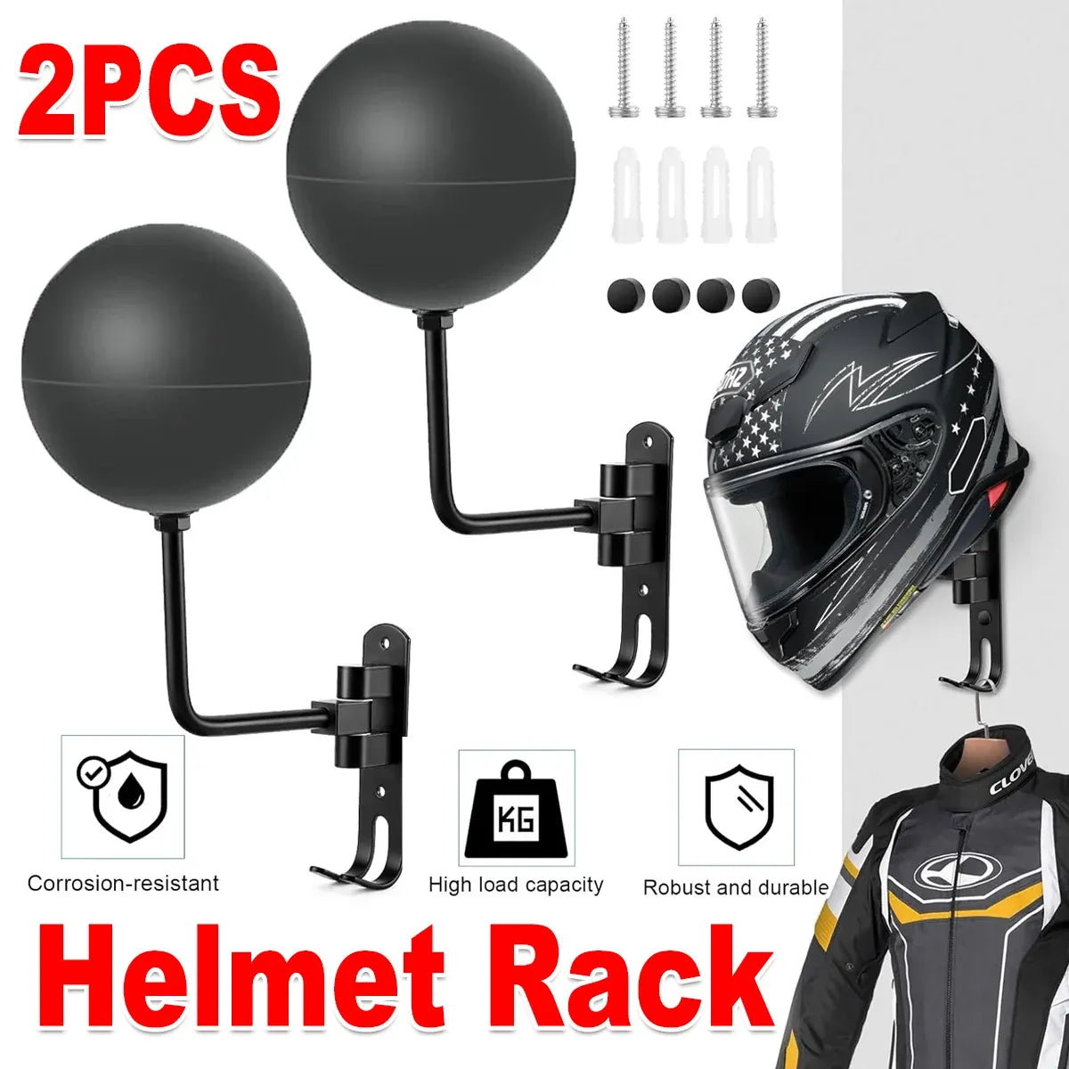 2PCS Motorcycle Helmet Rack Hole free Hat Display Wall Hanging Holder Rack
