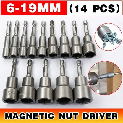 14 Pcs Magnetic Hex Socket Nut Driver Set, 1/4 Inch Hex Shank, 6-19mm