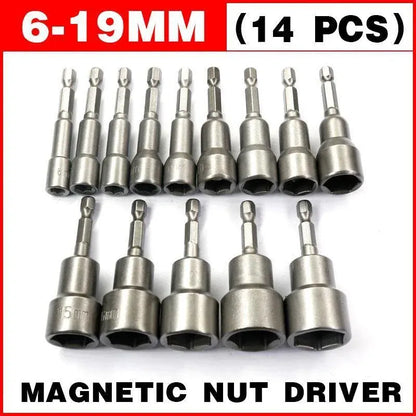14 Pcs Magnetic Hex Socket Nut Driver Set, 1/4 Inch Hex Shank, 6-19mm
