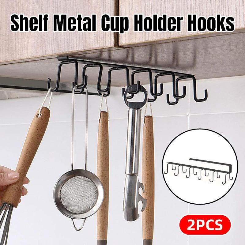 2-Piece Black Under-Shelf Cup Holder Rack Set