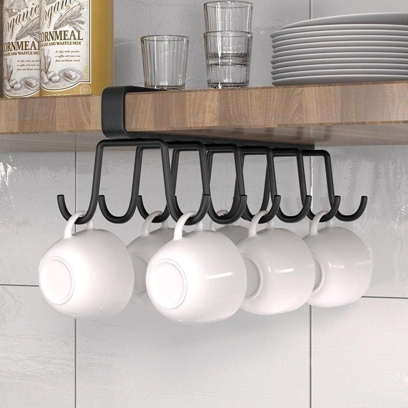 2-Piece Black Under-Shelf Cup Holder Rack Set