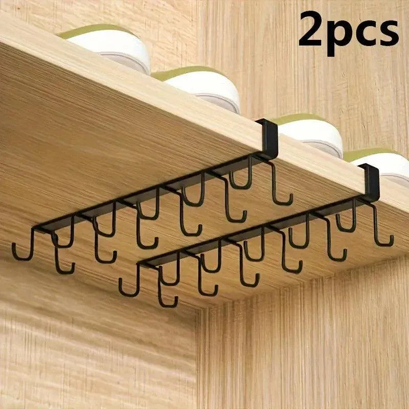 2-Piece Black Under-Shelf Cup Holder Rack Set