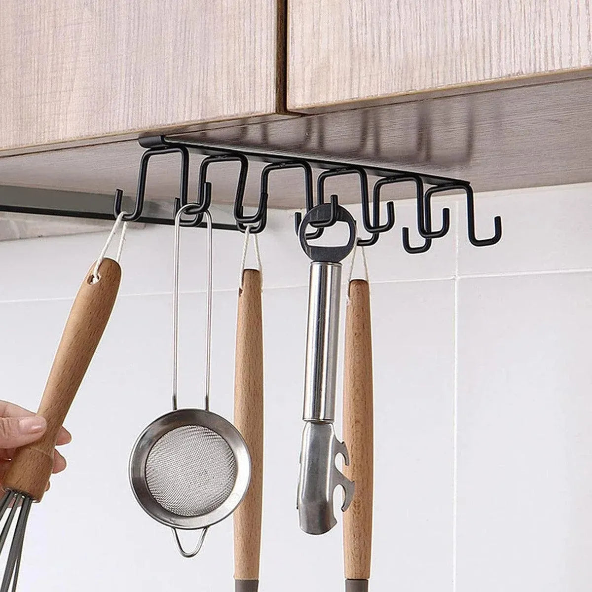 2-Piece Black Under-Shelf Cup Holder Rack Set