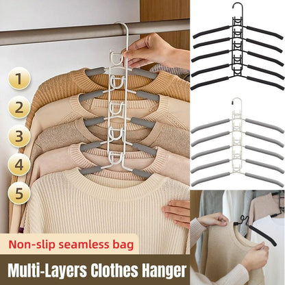 Space saving Multi layer Folding Hanger Hook Closet Organizer Clothes Rack - Black