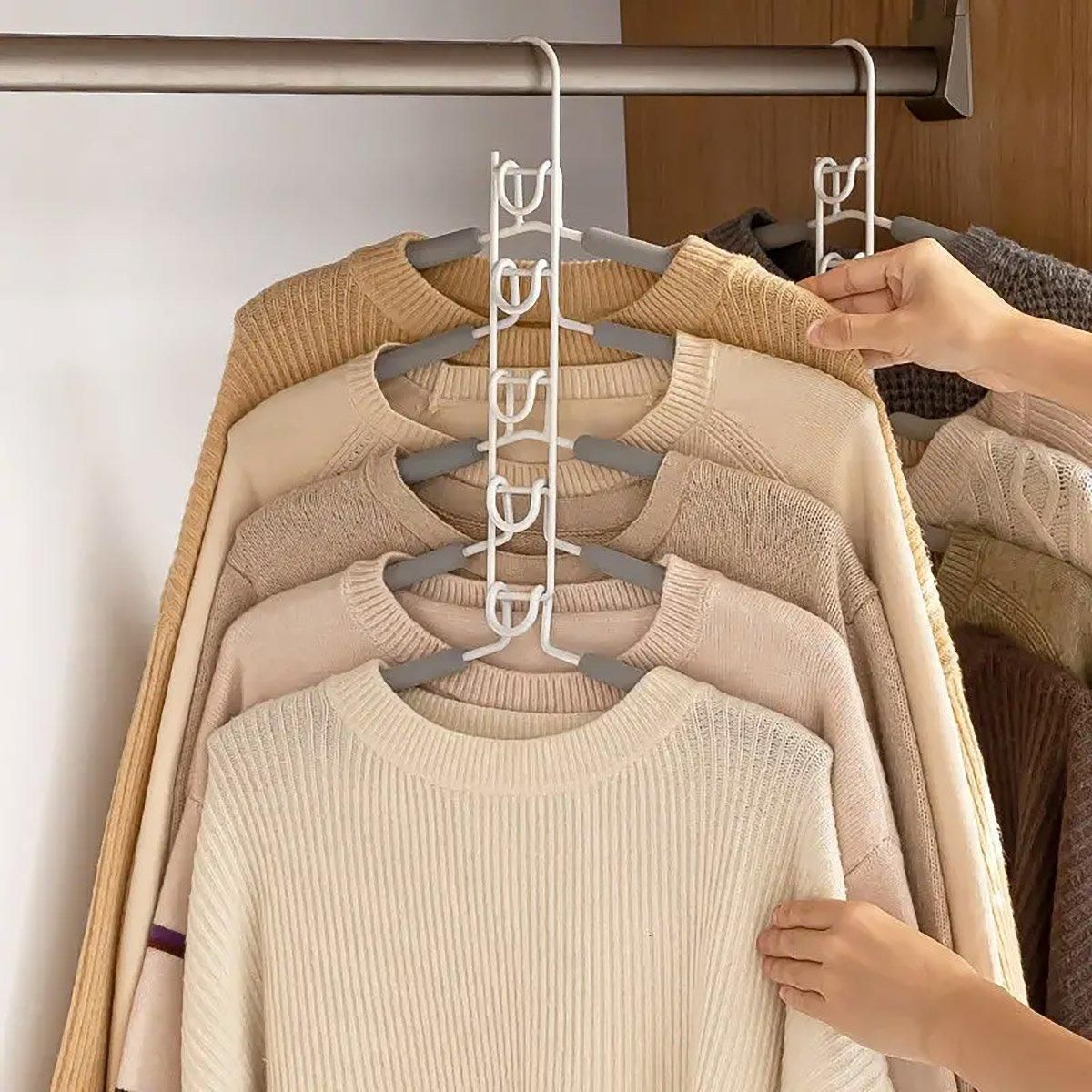 Space saving Multi layer Folding Hanger Hook Closet Organizer Clothes Rack - White