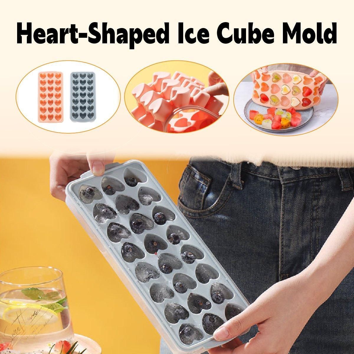 2-Piece 21-Cavity Heart Ice Tray Set in Pink and Blue