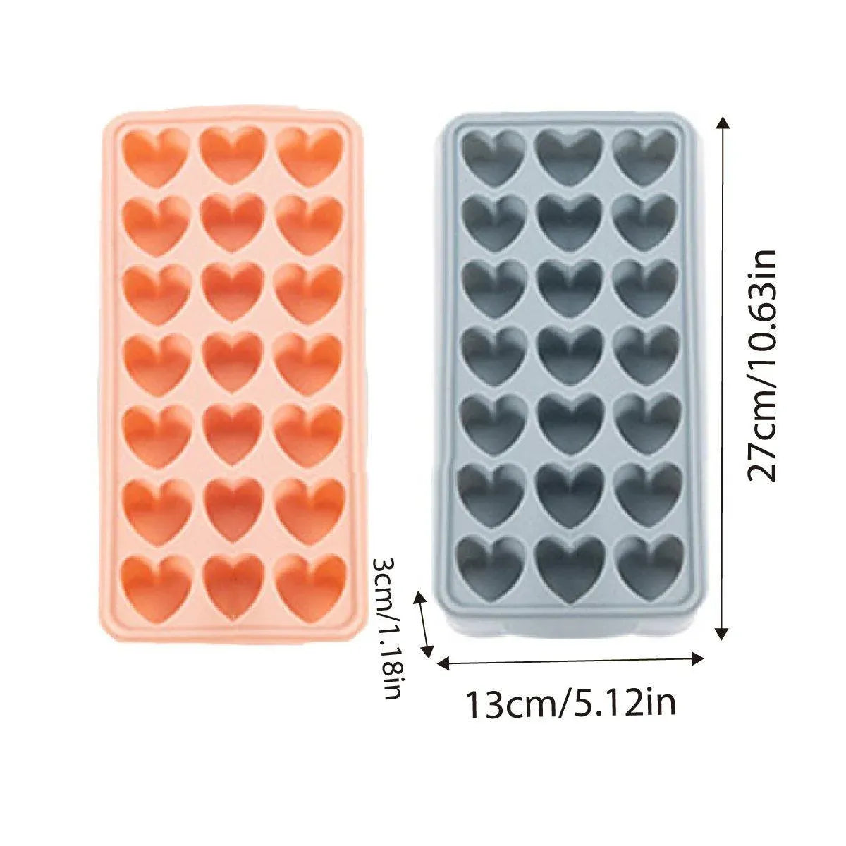 2-Piece 21-Cavity Heart Ice Tray Set in Pink and Blue