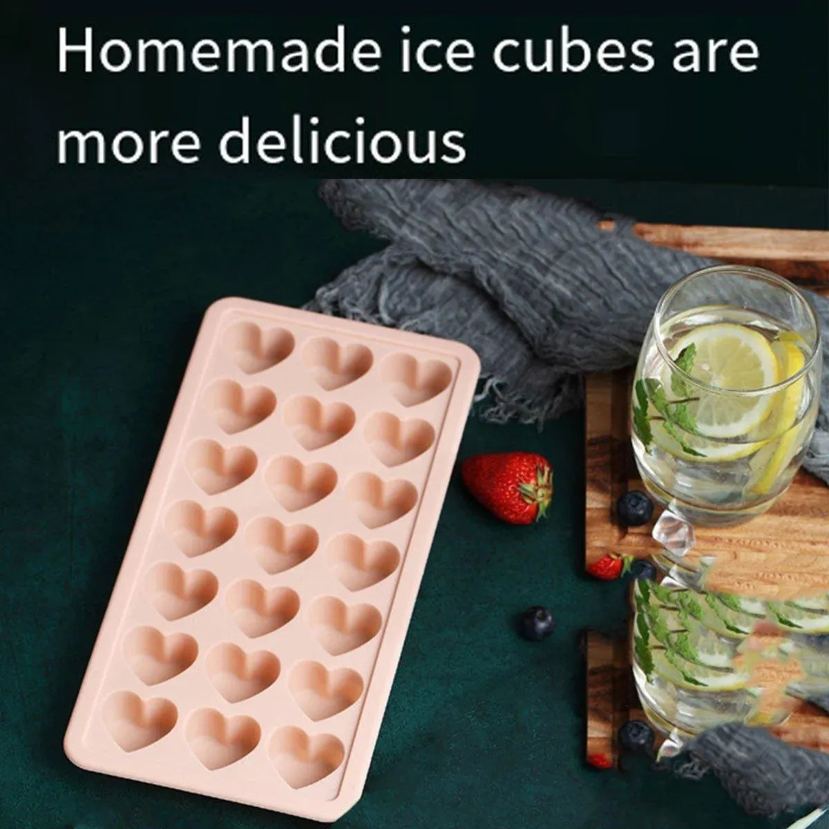 2-Piece 21-Cavity Heart Ice Tray Set in Pink and Blue