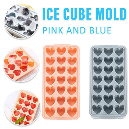 2-Piece 21-Cavity Heart Ice Tray Set in Pink and Blue