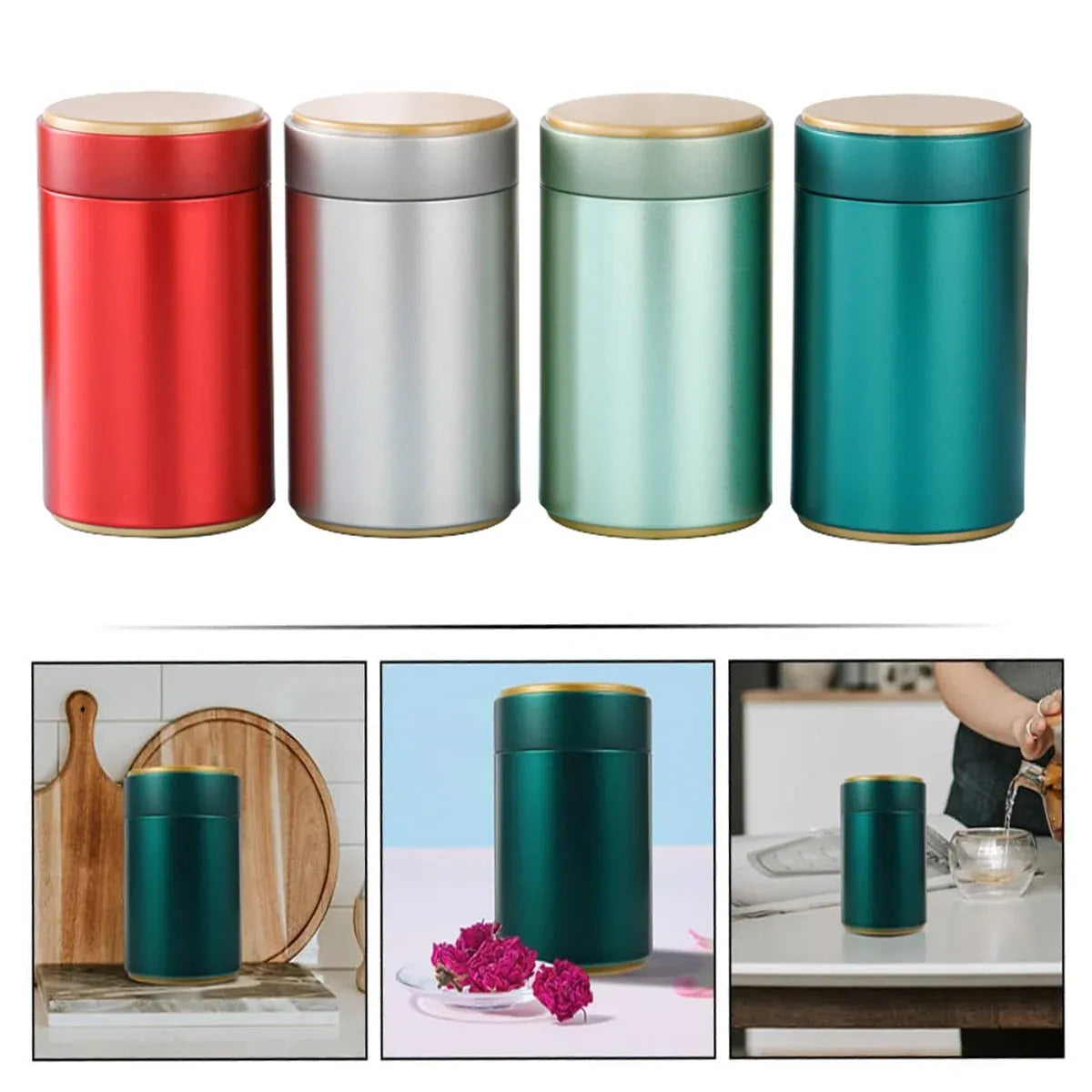 4PCS Airtight Coffee Bean Tea Storage Tin Set 4 Colour for Kitchen Pantry Use