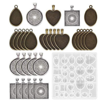 31 Pcs DIY Resin Casting Mould and Pendant Tray Kit for Jewellery Making