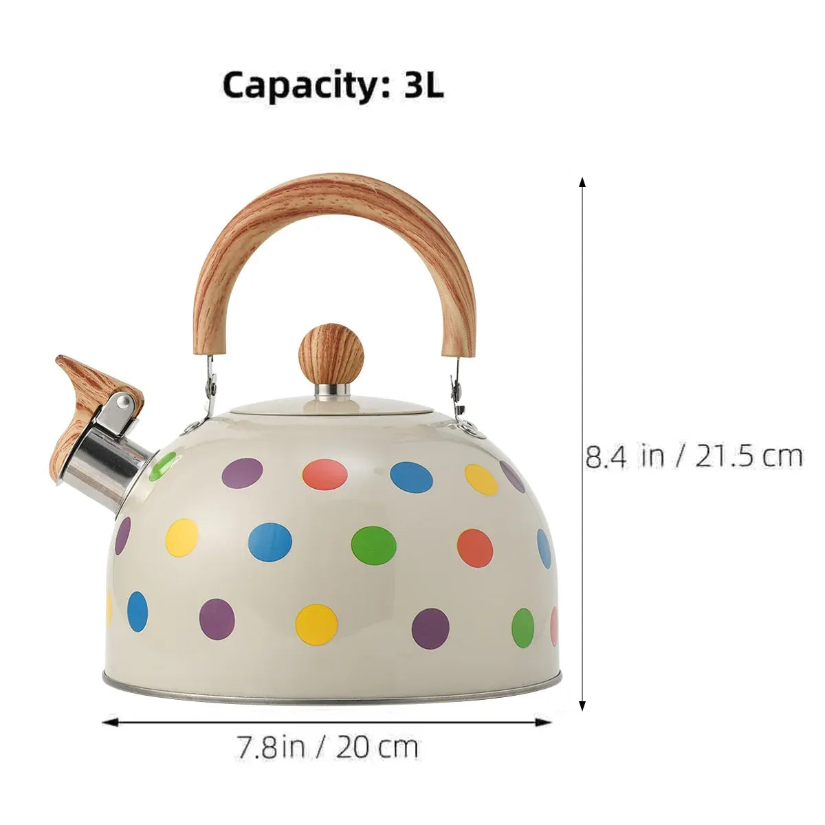 3L Stainless Steel Polka Dot Whistling Kettle Wooden Handle Gas Electric Stove