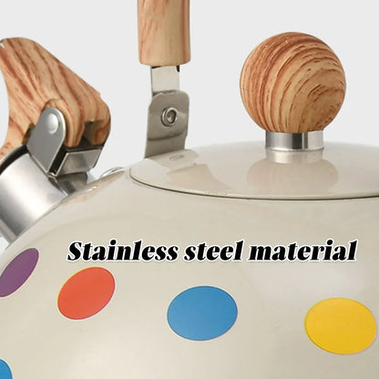 3L Stainless Steel Polka Dot Whistling Kettle Wooden Handle Gas Electric Stove