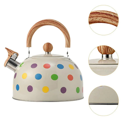 3L Stainless Steel Polka Dot Whistling Kettle Wooden Handle Gas Electric Stove