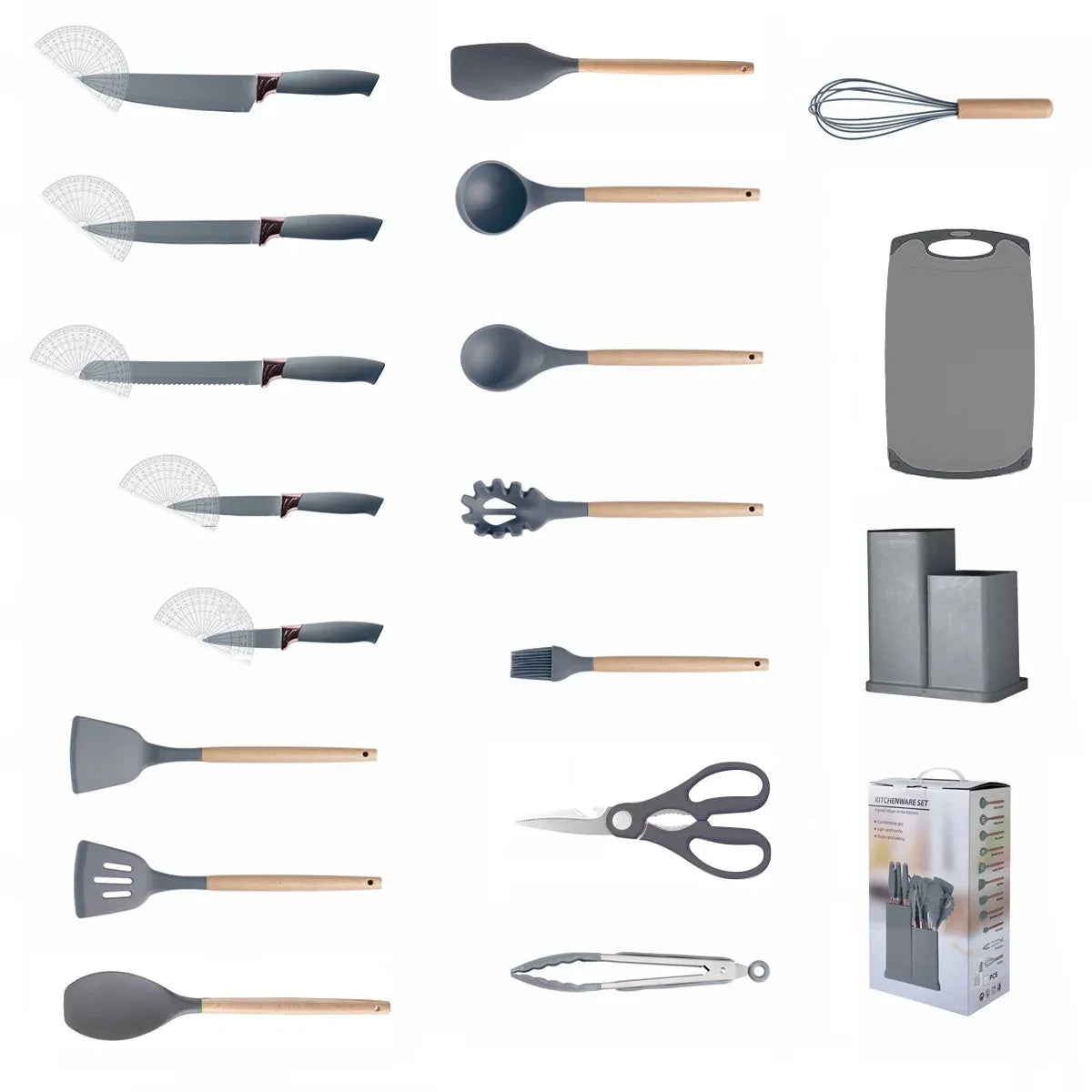 19-Piece Grey Kitchen Utensil Set with Storage Holder
