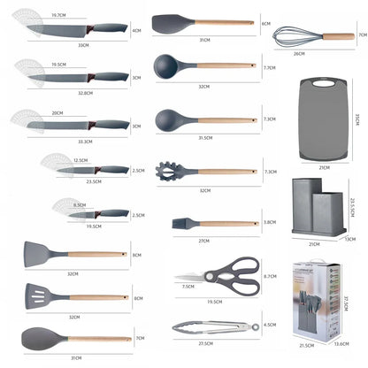 19-Piece Grey Kitchen Utensil Set with Storage Holder