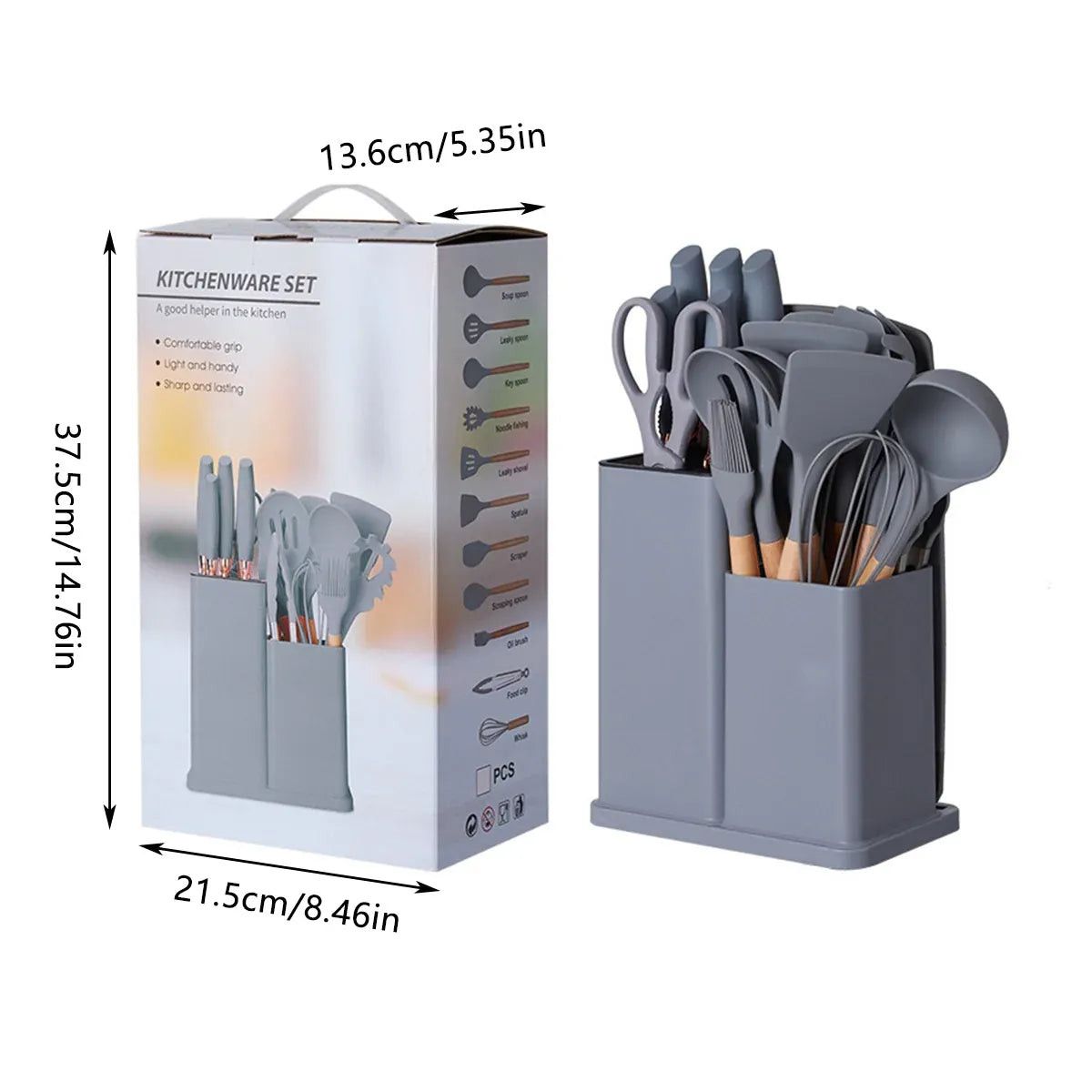 19-Piece Grey Kitchen Utensil Set with Storage Holder