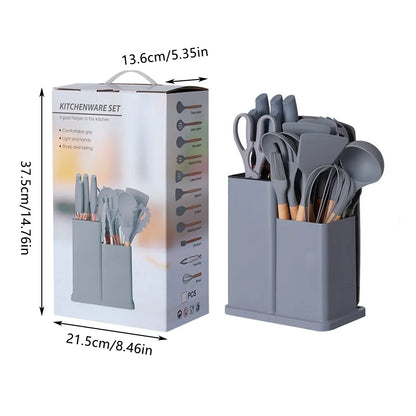 19-Piece Grey Kitchen Utensil Set with Storage Holder