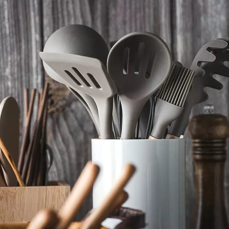 19-Piece Grey Kitchen Utensil Set with Storage Holder