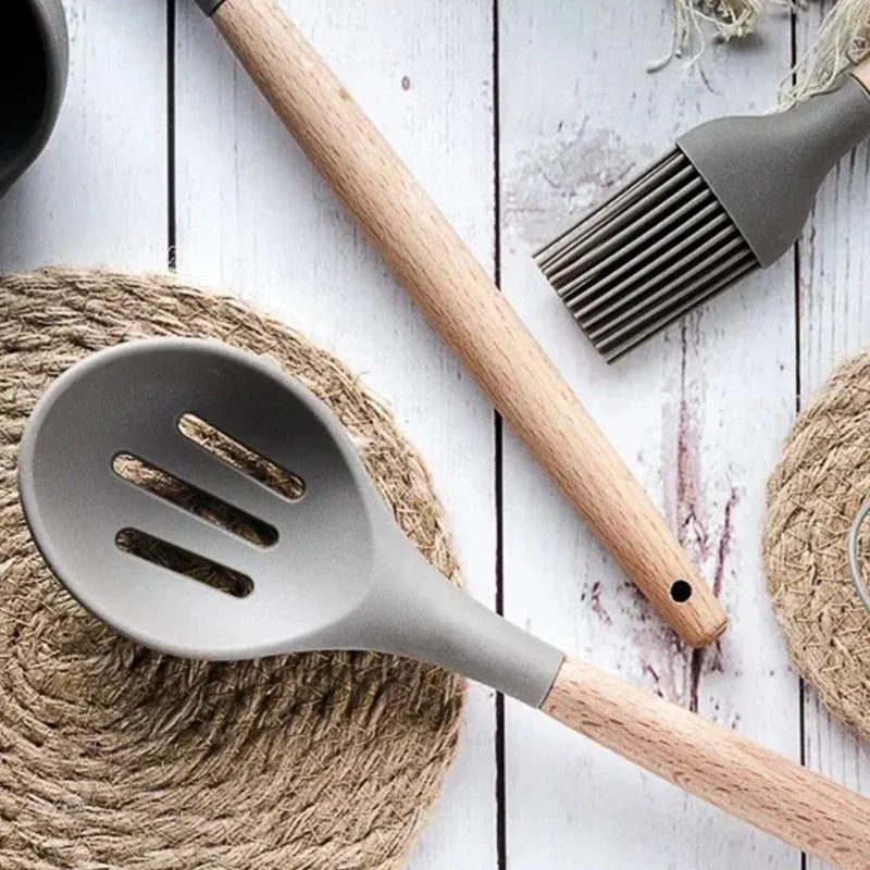 19-Piece Grey Kitchen Utensil Set with Storage Holder