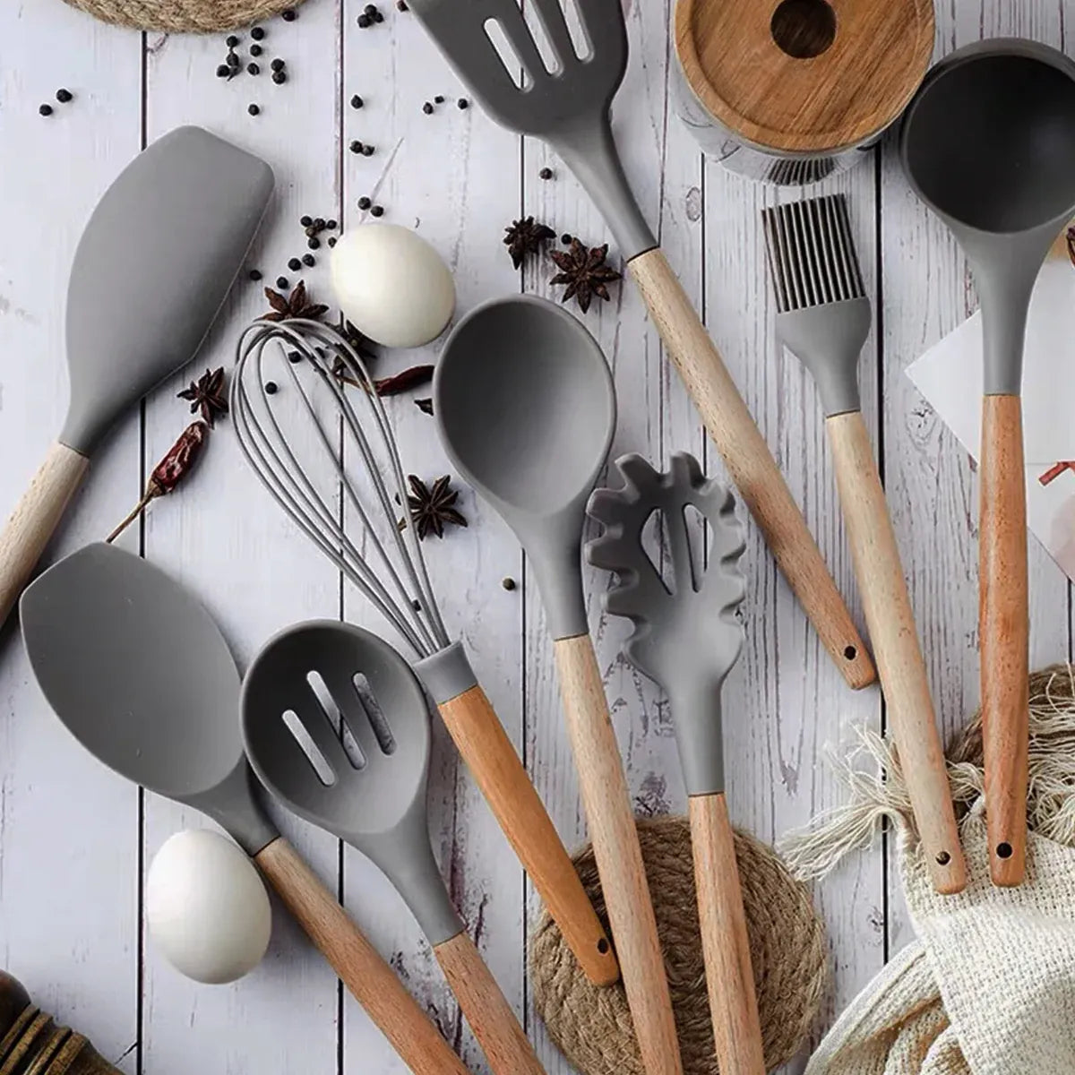 19-Piece Grey Kitchen Utensil Set with Storage Holder