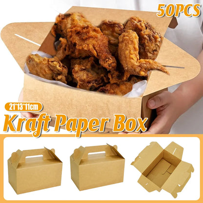50-Piece Large Kraft Paper Takeaway Box Set
