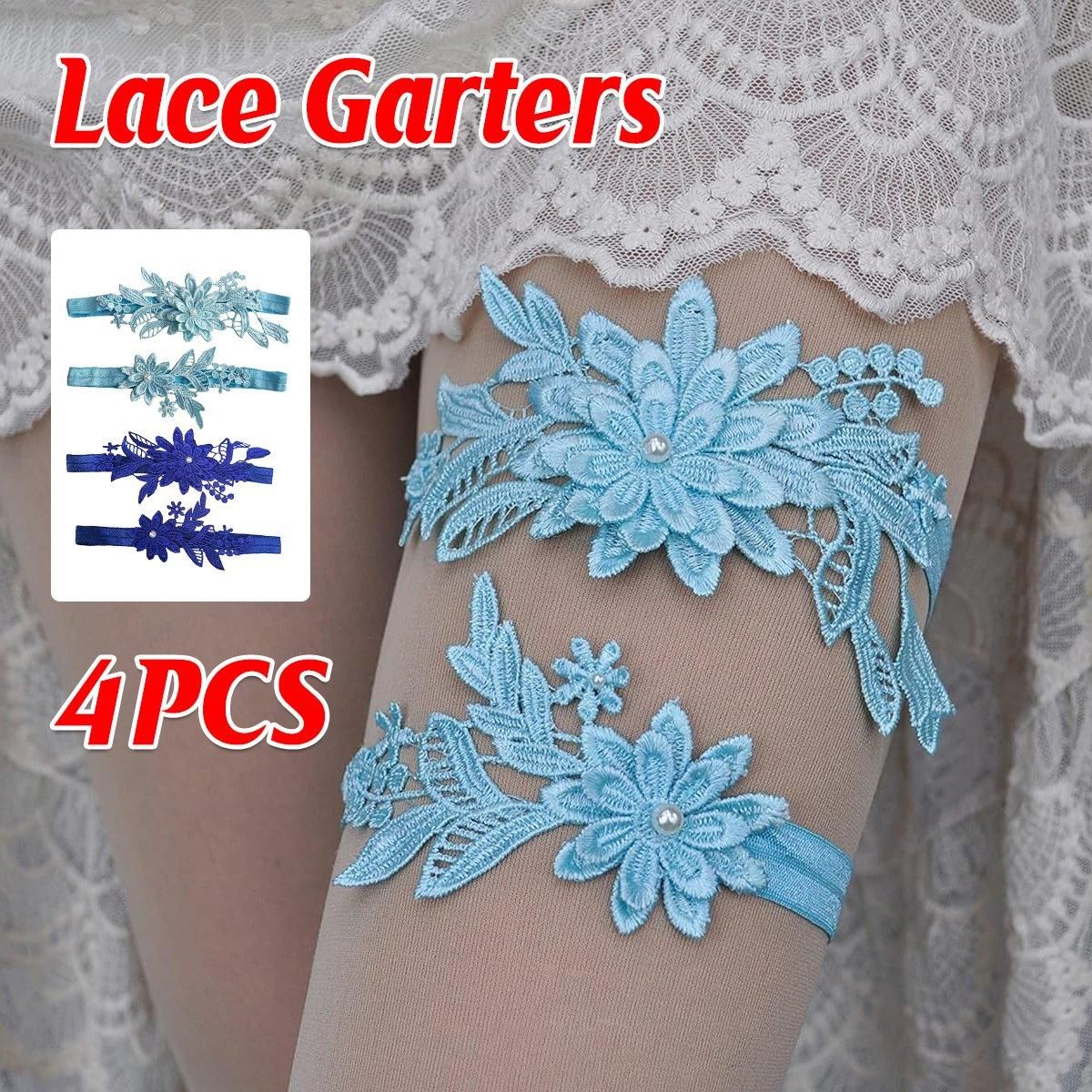 4-Piece Blue Lace Bridal Garter Set