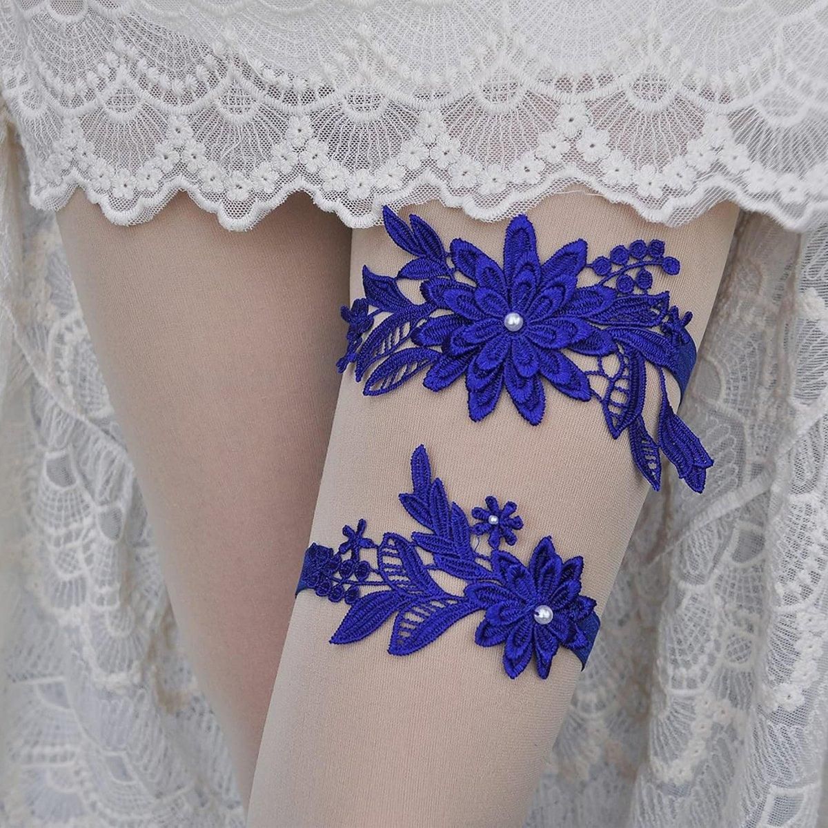 4-Piece Blue Lace Bridal Garter Set