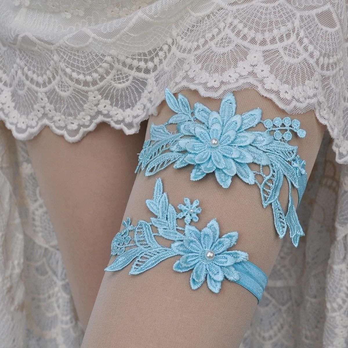 4-Piece Blue Lace Bridal Garter Set