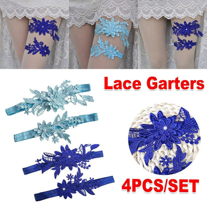 4-Piece Blue Lace Bridal Garter Set