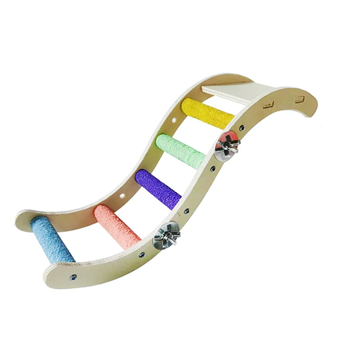 Wooden Parrot Climbing Ladder Swing Toy Claw Grinding Sanded for Small Birds - Curved