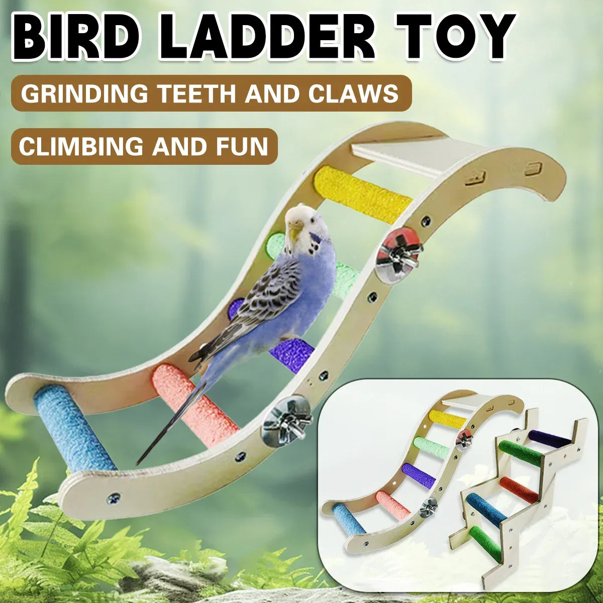 Wooden Parrot Climbing Ladder Swing Toy Claw Grinding Sanded for Small Birds - Curved