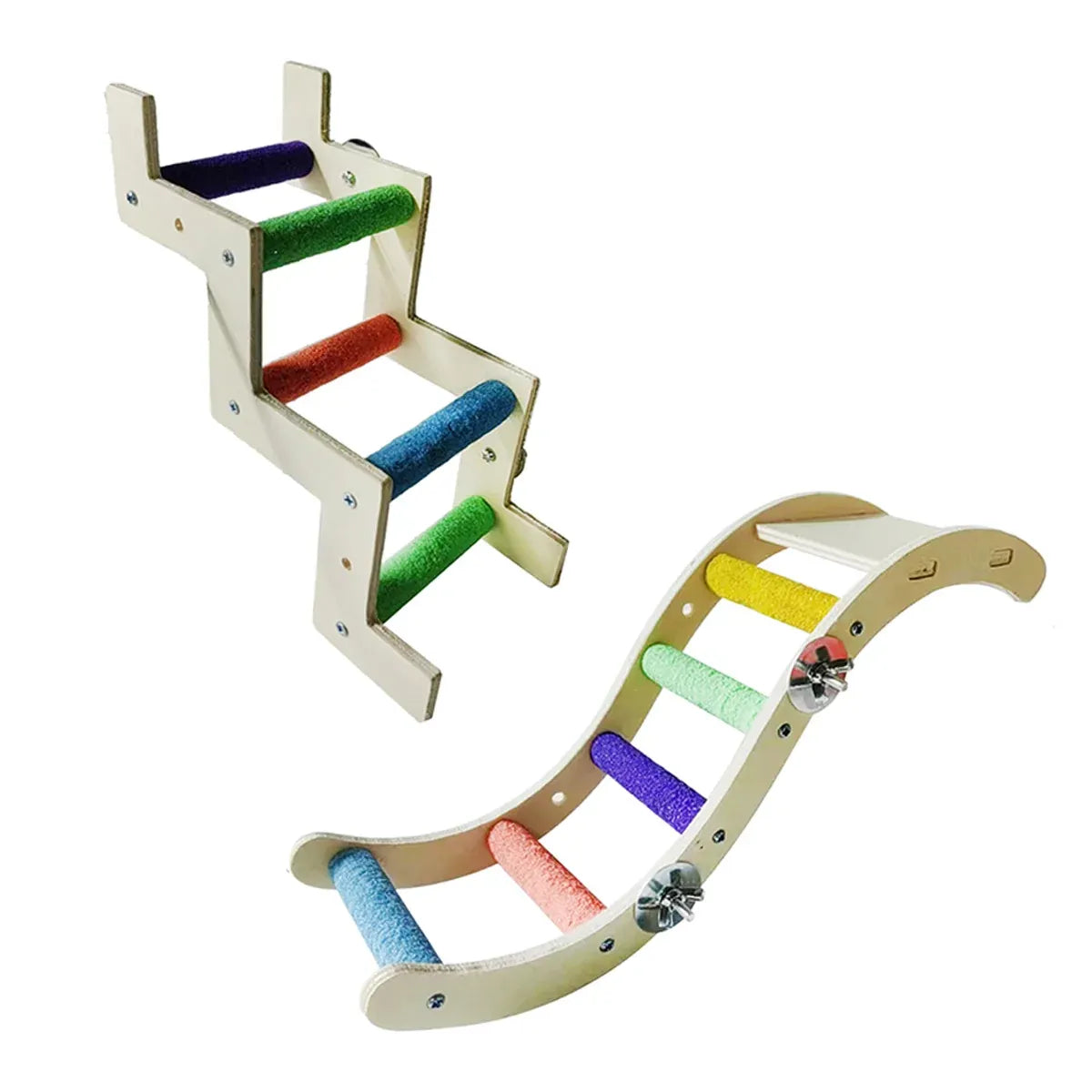 Wooden Parrot Climbing Ladder Swing Toy Claw Grinding Sanded for Small Birds - Curved