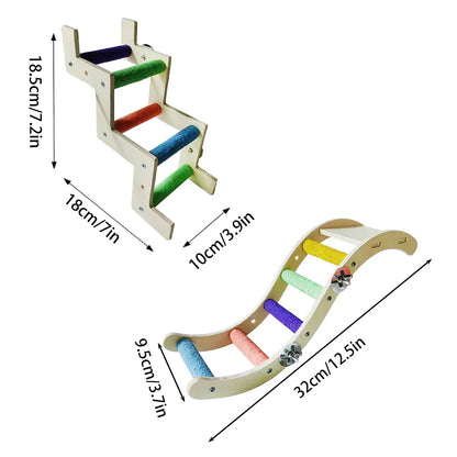 Wooden Parrot Climbing Ladder Swing Toy Claw Grinding Sanded for Small Birds - Curved