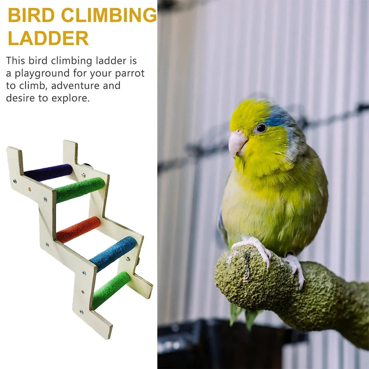 Wooden Parrot Climbing Ladder Swing Toy Claw Grinding Sanded for Small Birds - Curved