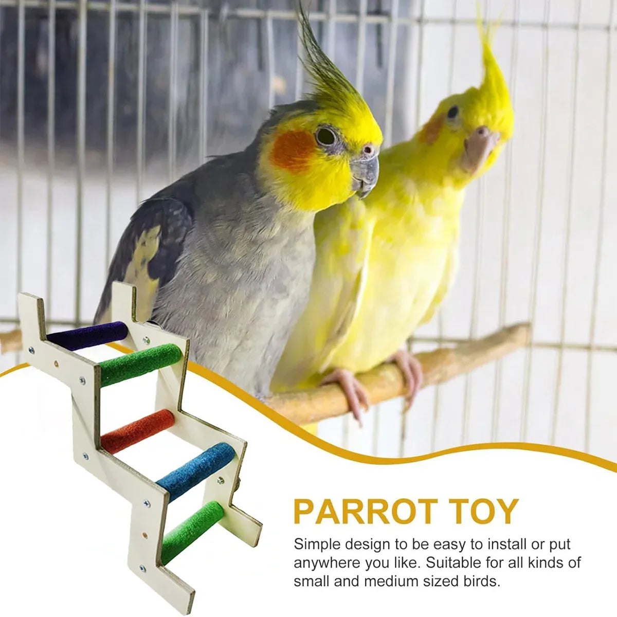 Wooden Parrot Climbing Ladder Swing Toy Claw Grinding Sanded for Small Birds - Curved