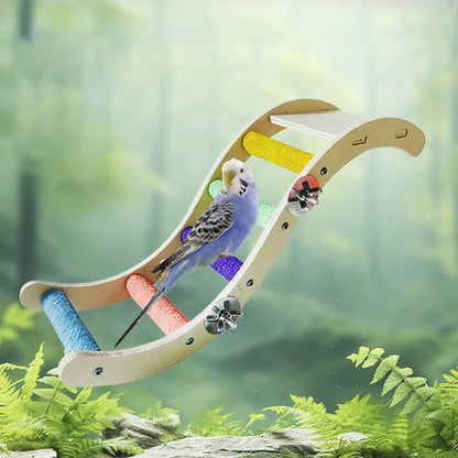 Wooden Parrot Climbing Ladder Swing Toy Claw Grinding Sanded for Small Birds - Curved