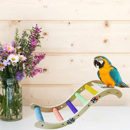 Wooden Parrot Climbing Ladder Swing Toy Claw Grinding Sanded for Small Birds - Curved