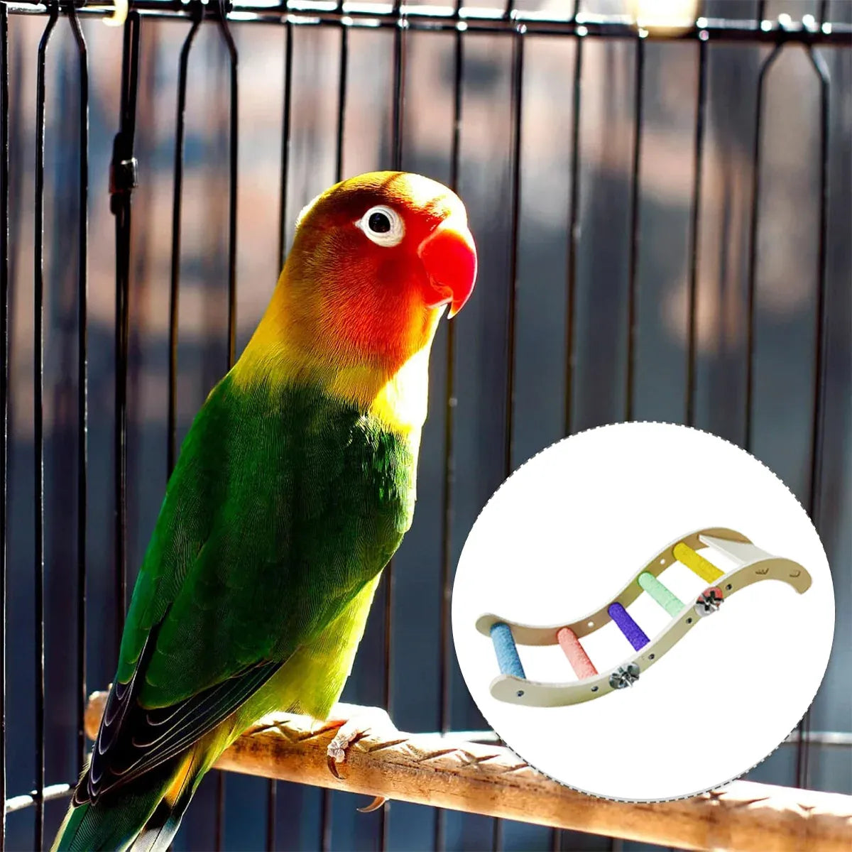 Wooden Parrot Climbing Ladder Swing Toy Claw Grinding Sanded for Small Birds - Curved