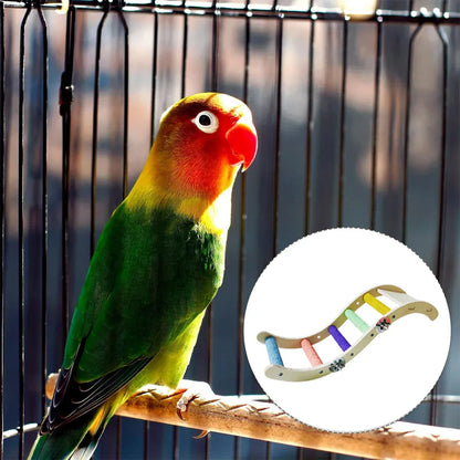 Wooden Parrot Climbing Ladder Swing Toy Claw Grinding Sanded for Small Birds - Curved
