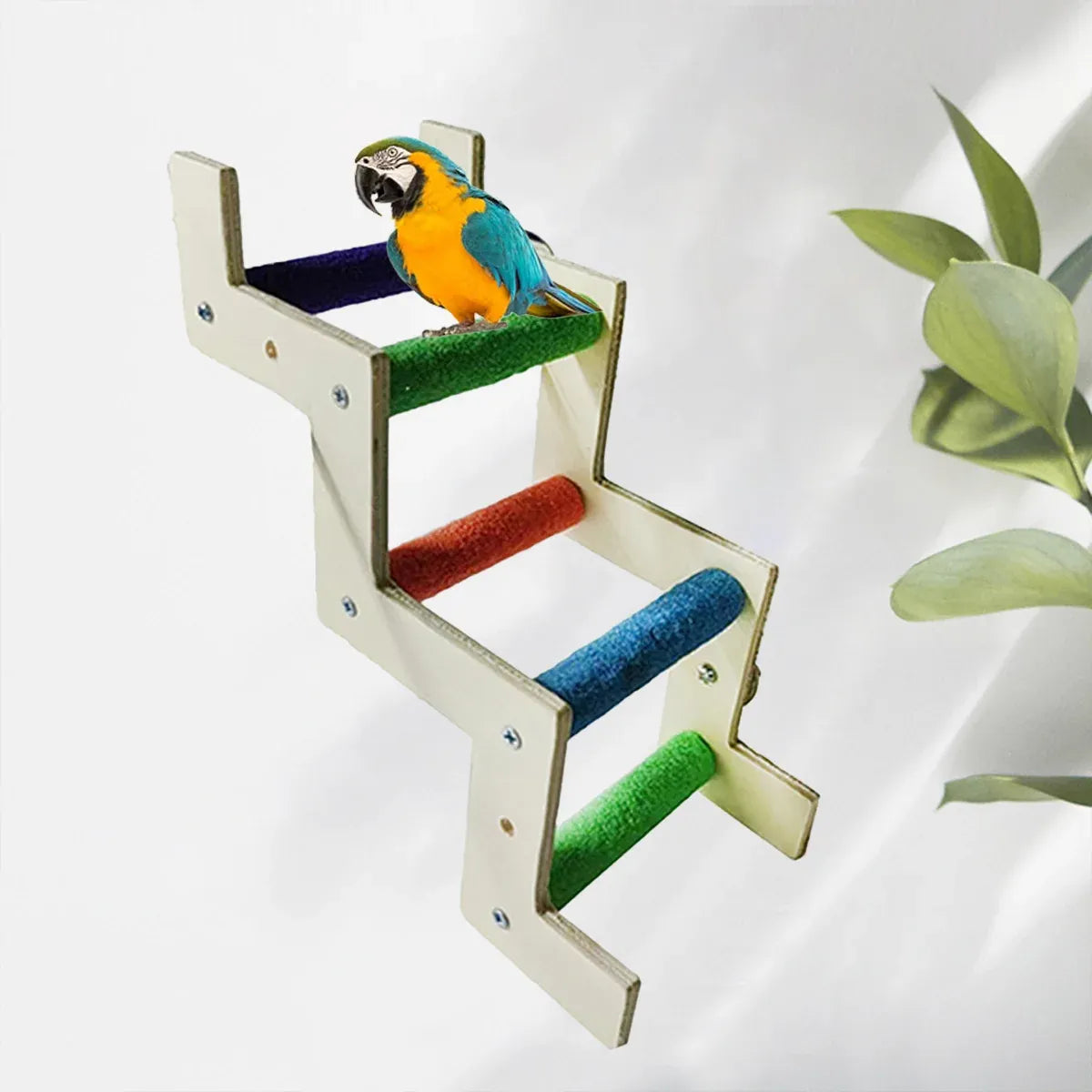 Wooden Parrot Climbing Ladder Swing Toy Claw Grinding Sanded for Small Birds - Curved