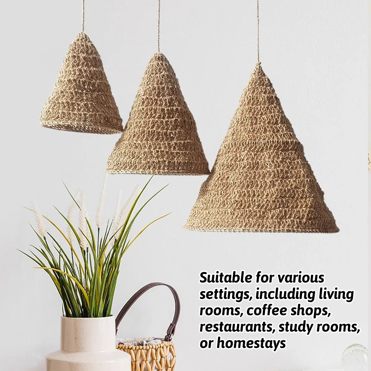3PCS Woven Lampshade Set Pendant Light Cover for Ceiling Hanging Lamp Durable