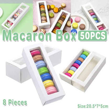 50-Pack White Drawer-Style Window Pastry Boxes, 20.5 x 7 x 5 cm
