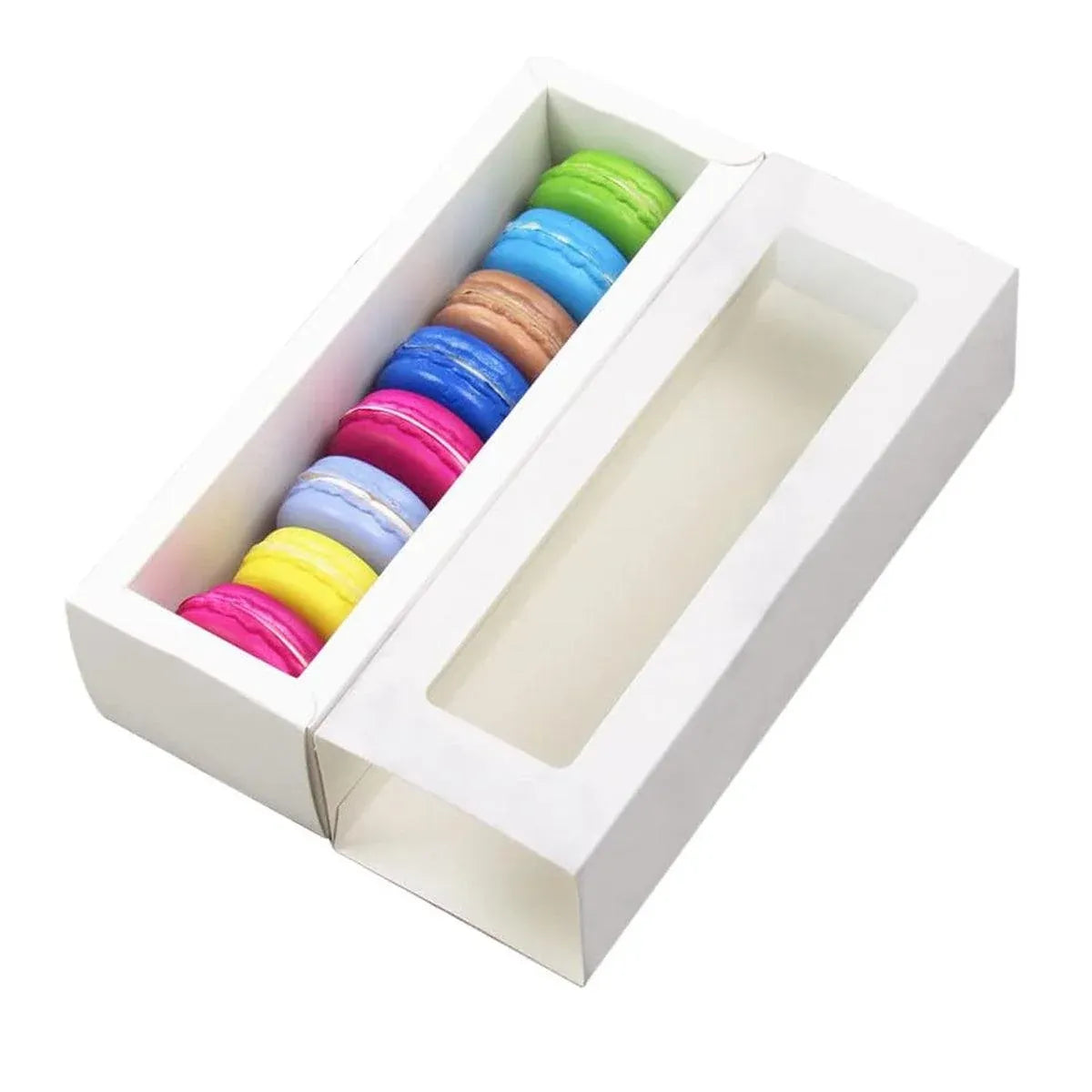 50-Pack White Drawer-Style Window Pastry Boxes, 20.5 x 7 x 5 cm