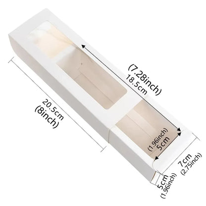 50-Pack White Drawer-Style Window Pastry Boxes, 20.5 x 7 x 5 cm