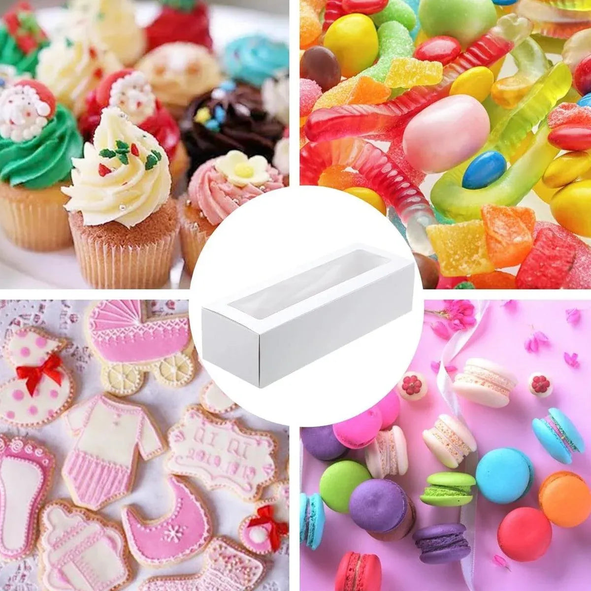 50-Pack White Drawer-Style Window Pastry Boxes, 20.5 x 7 x 5 cm
