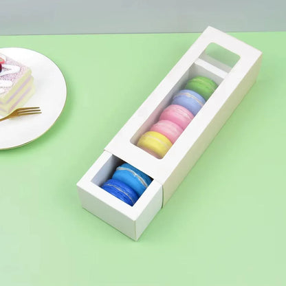50-Pack White Drawer-Style Window Pastry Boxes, 20.5 x 7 x 5 cm