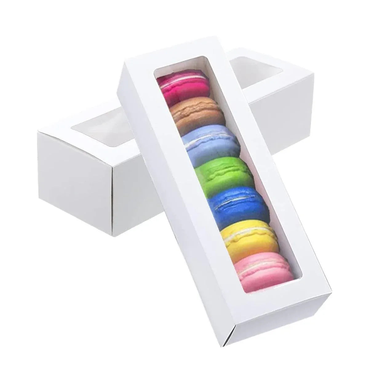 50-Pack White Drawer-Style Window Pastry Boxes, 20.5 x 7 x 5 cm